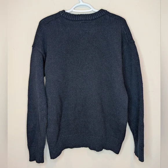 Roots Navy Knit Logo Sweater Wool Blend Crewneck Large - Picture 2 of 10